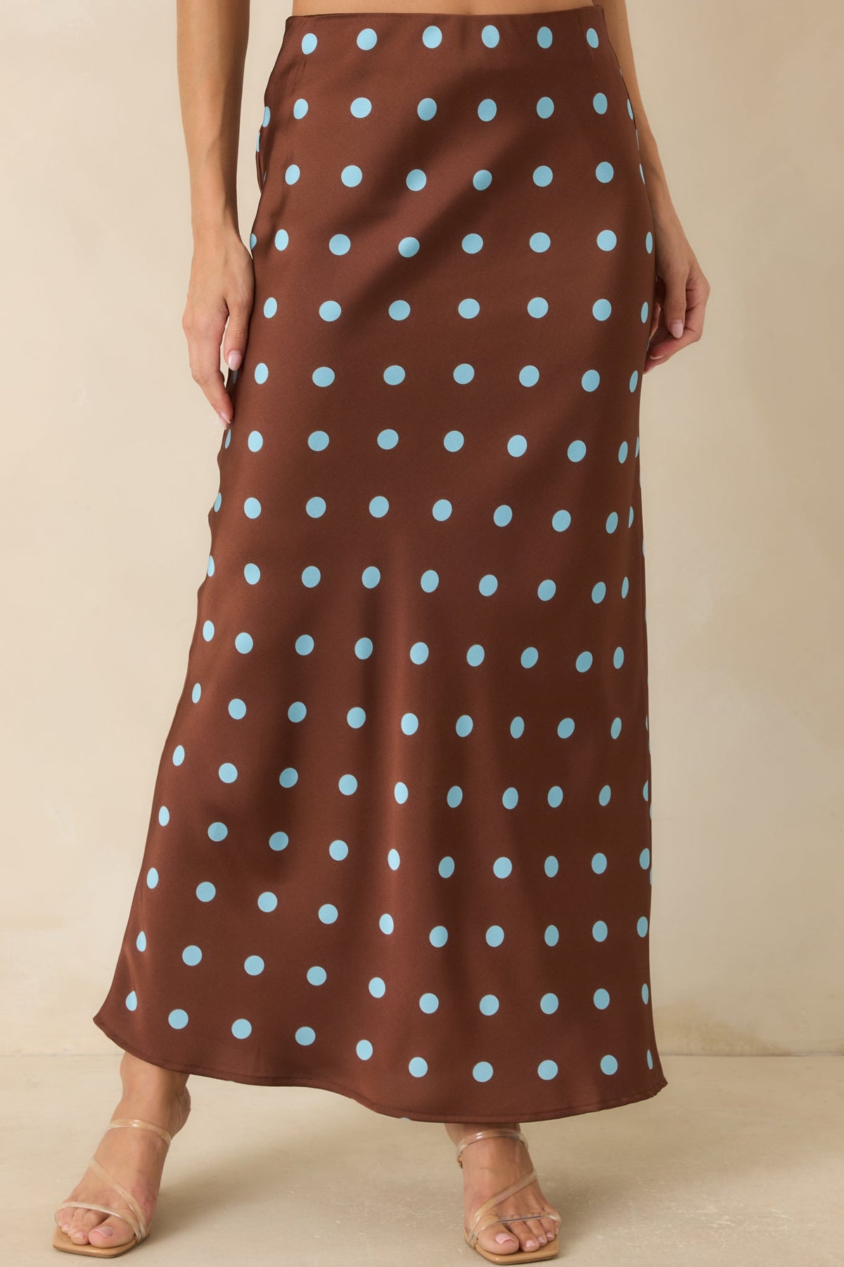 Connect the Dots Chocolate Brown Polka Dot Satin Maxi Skirt