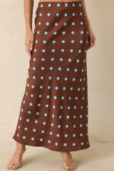 Connect the Dots Chocolate Brown Polka Dot Satin Maxi Skirt