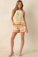 Sunny Side of Life Terracotta Orange Multi Floral Print Shorts