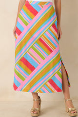 Nothing But Good Vibes Multi Geometric Cotton Linen Midi Skirt