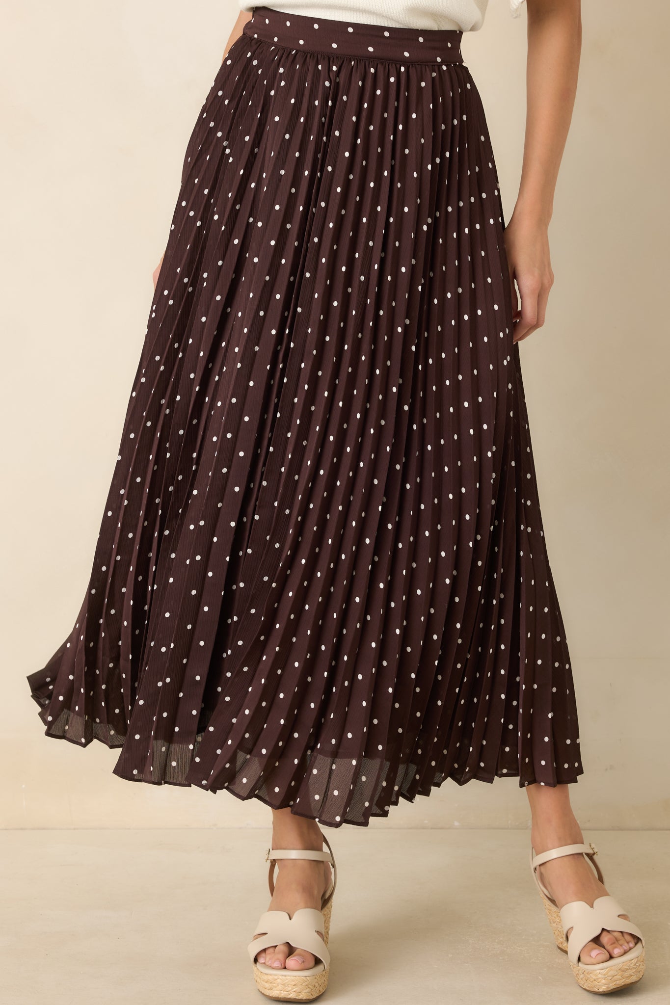 Seeing Spots Chocolate Brown Polka Dot Pleated Maxi Skirt