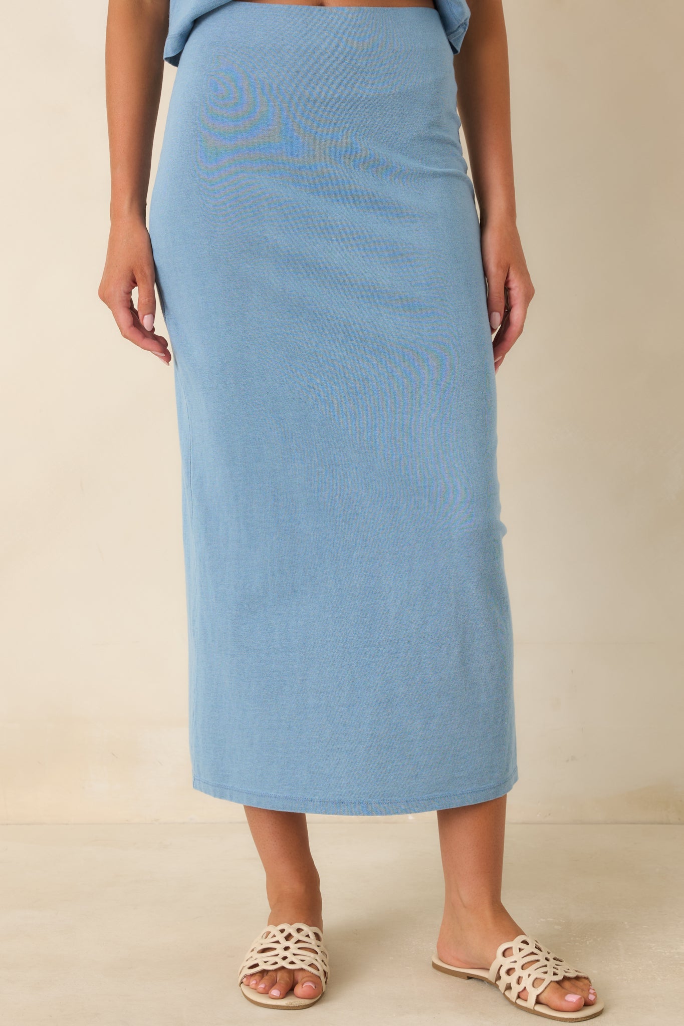 Z Supply Gail Washed Indigo Cotton Jersey Denim Midi Skirt