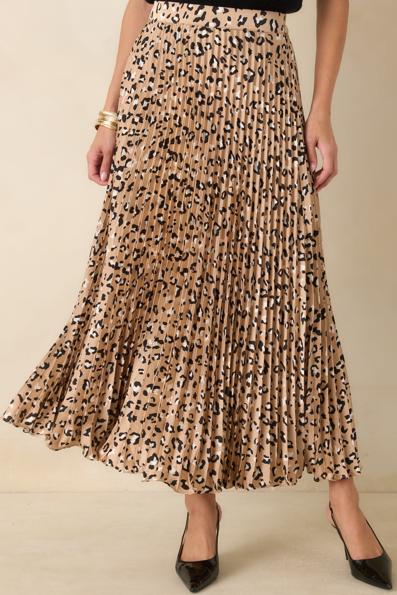 Call of the Wild Leopard Satin Pleated Maxi Skirt