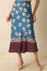Don't Hold Back Blue Multi Floral Print Satin Maxi Skirt