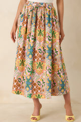 Find Me in Florence Pink Multi Floral Cotton Tie-Front Midi Skirt