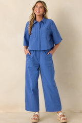 FRNCH Annunziata Electric Blue Cotton Stripe Pants