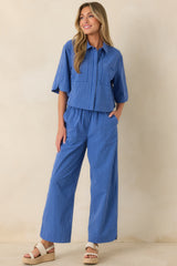 FRNCH Annunziata Electric Blue Cotton Stripe Pants
