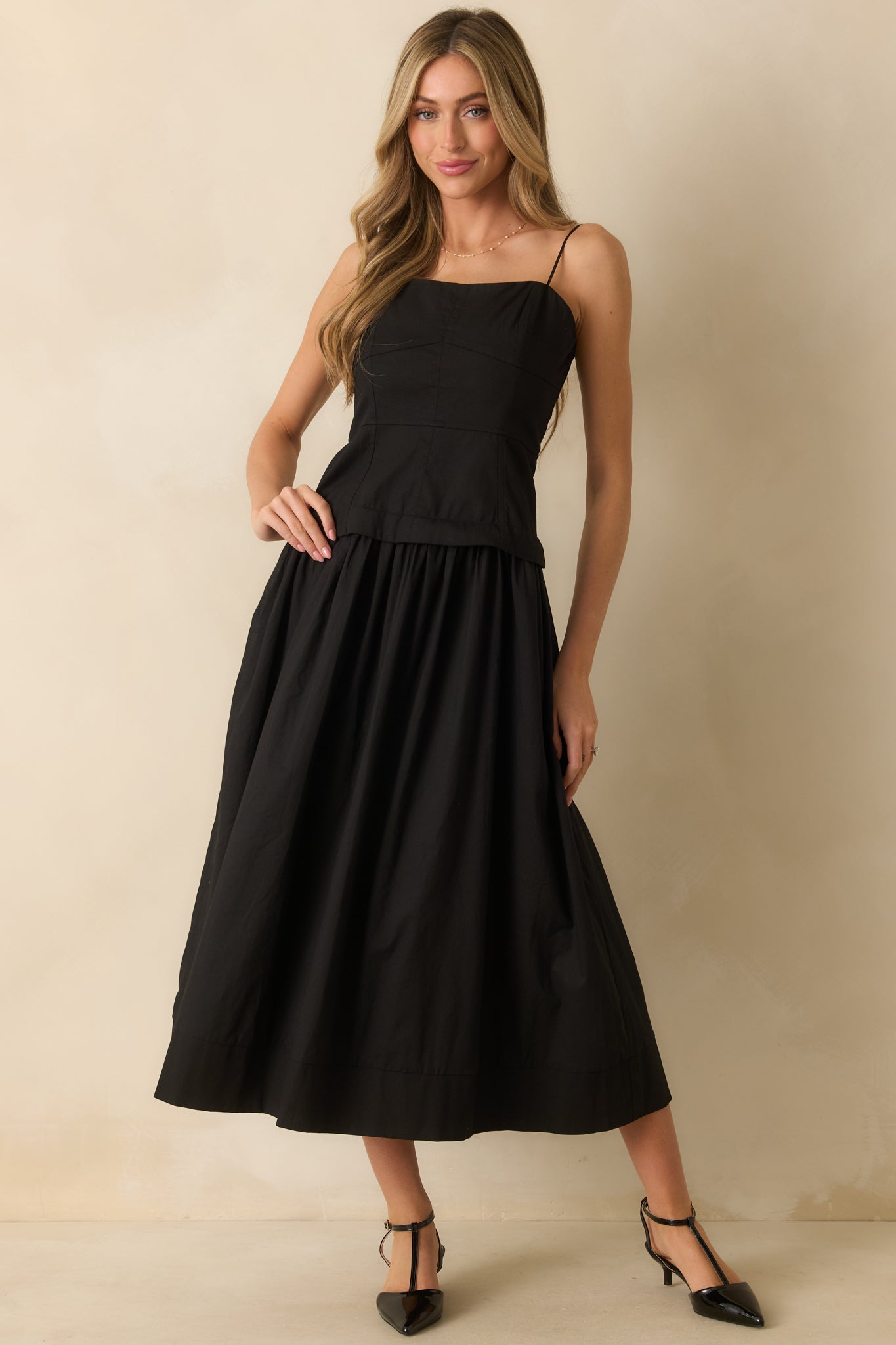 You Already Know Black Cotton Bustier Bodice Midi Dress