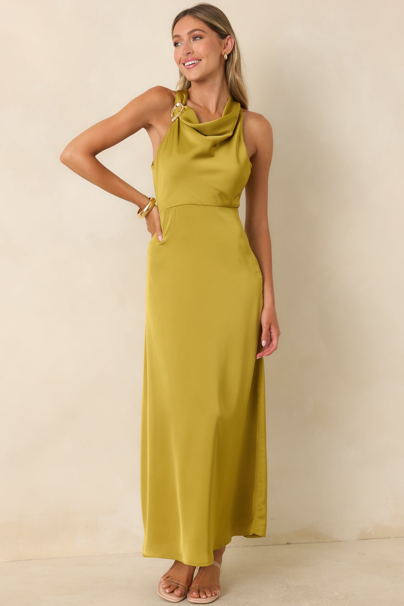 And Then Everything Changed Chartreuse Satin Maxi Dress