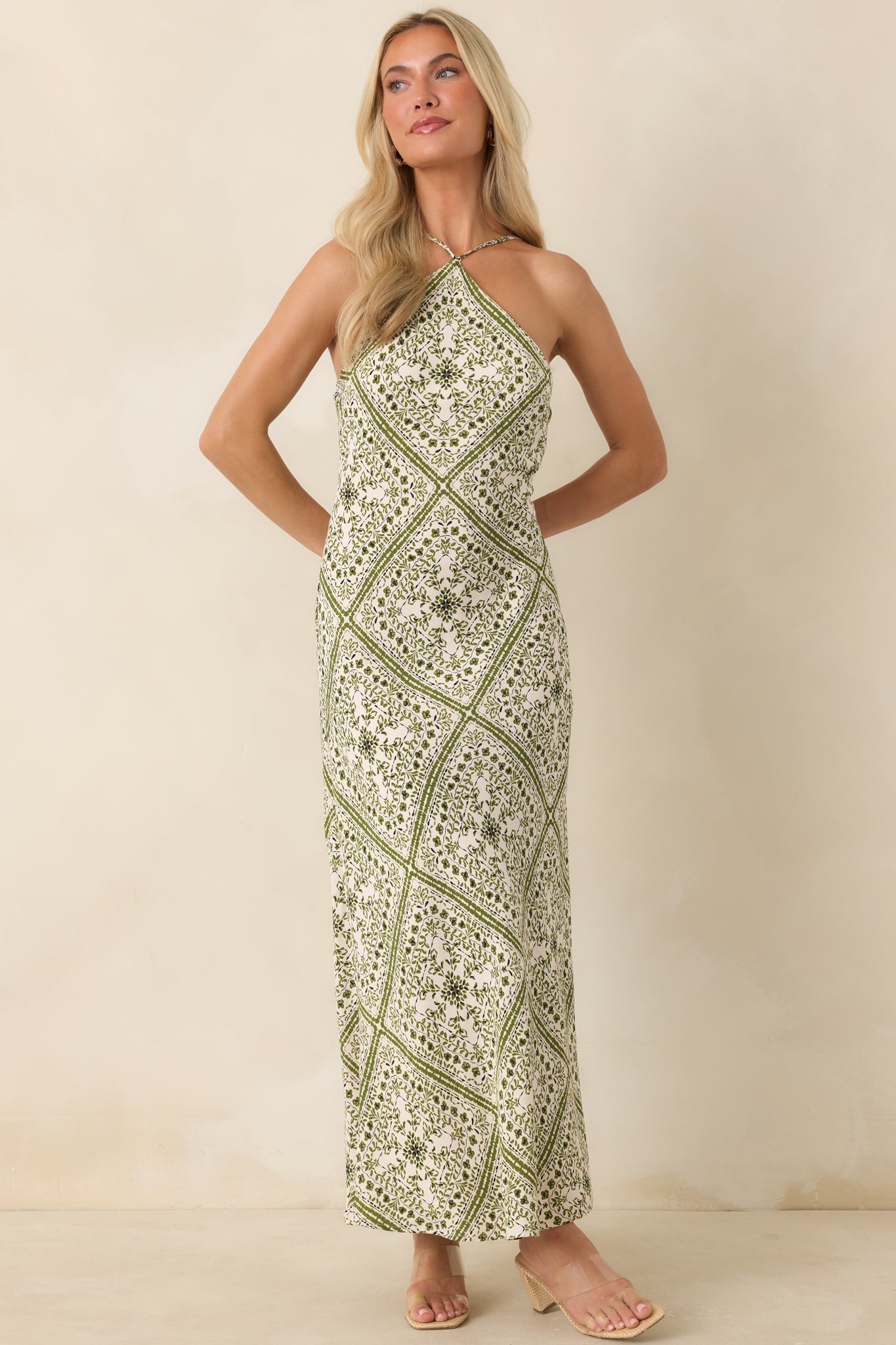 MINKPINK Remi Olive Paisley Bias Midi Dress