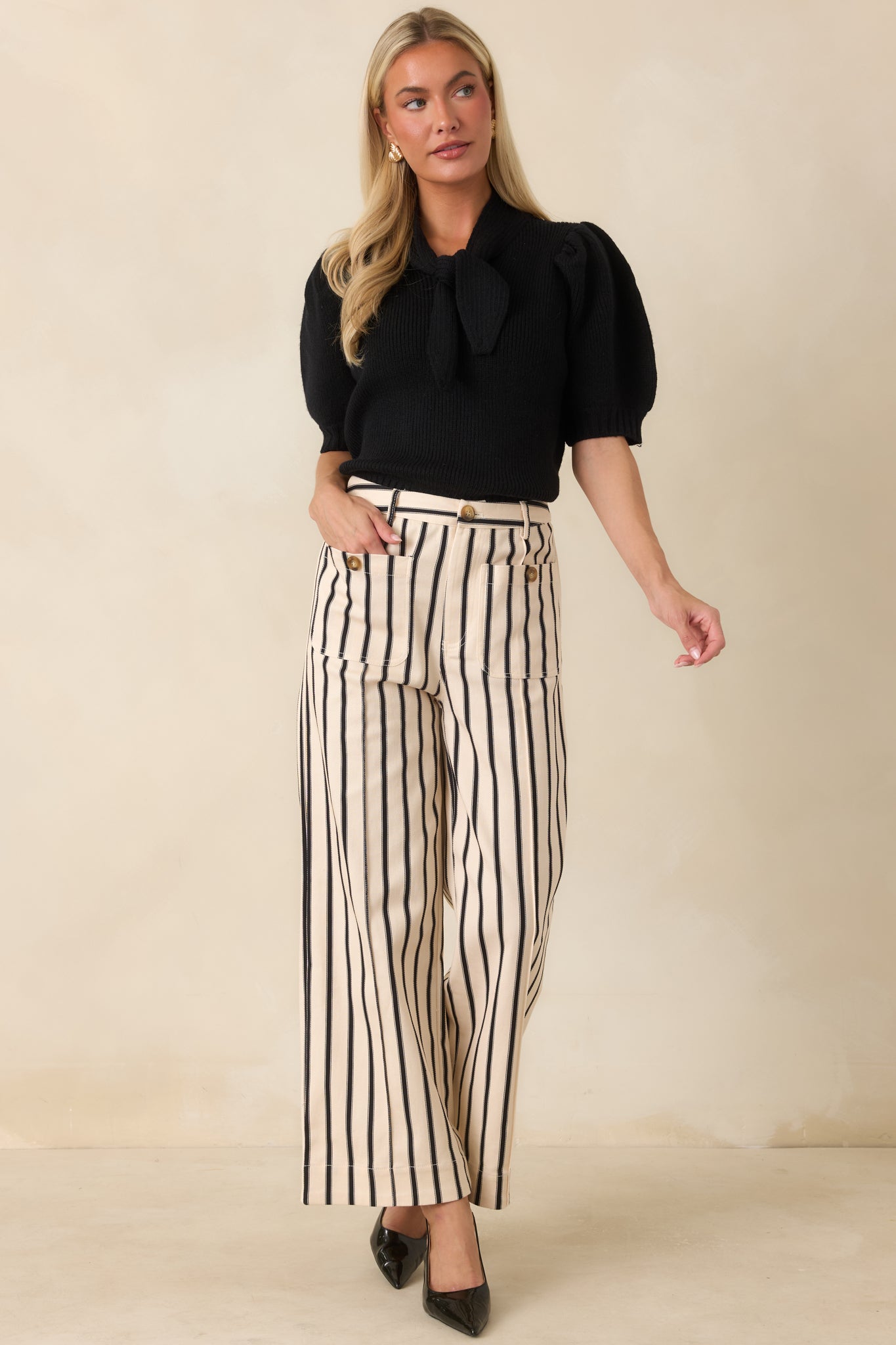 Tied Up Beautifully Black Knit Tie Neck Top