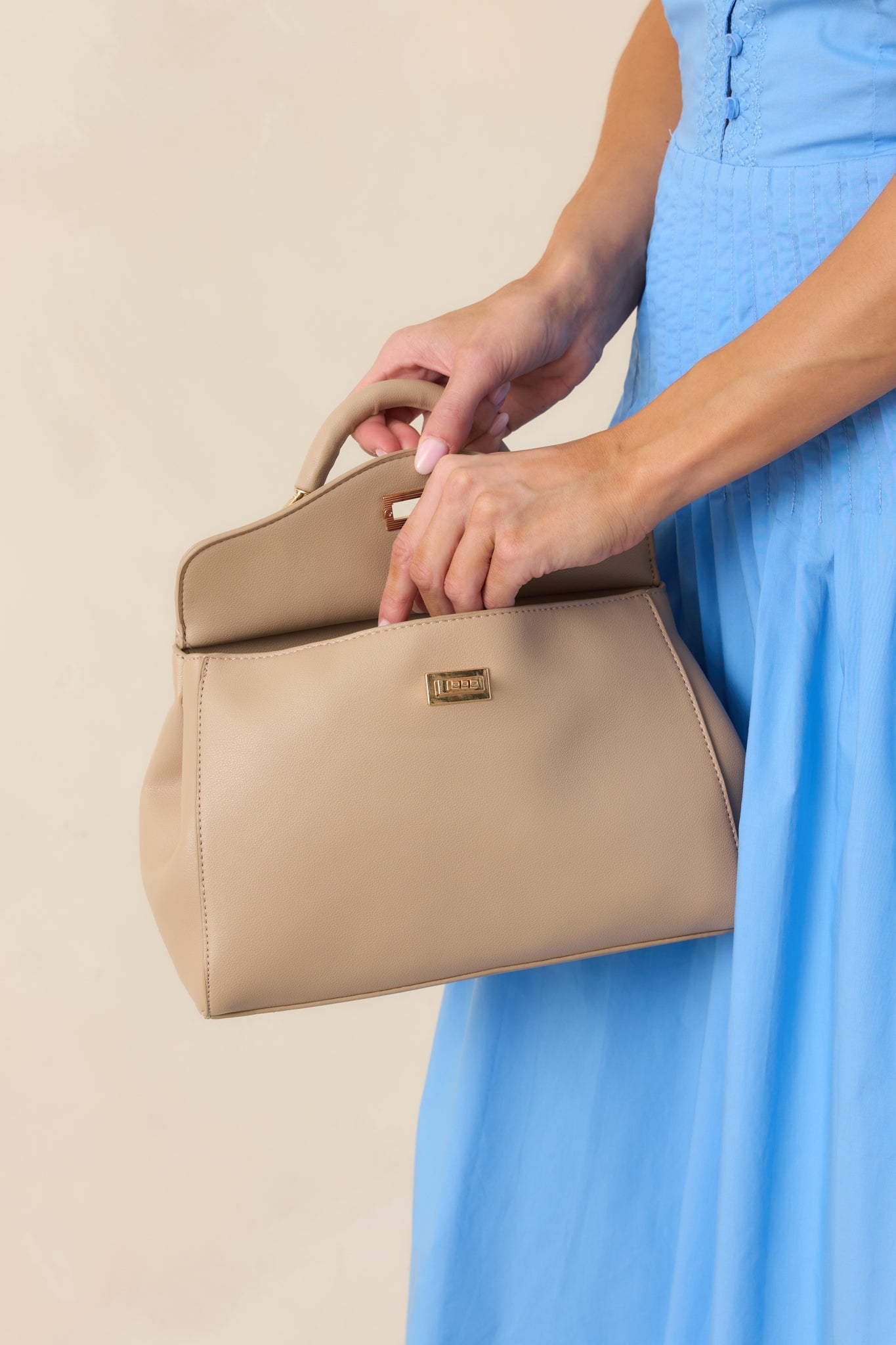 If You Insist Taupe Faux Leather Twist Lock Handbag