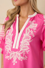 Simple Joys Pink Embroidered V-Neck Puff Sleeve Top