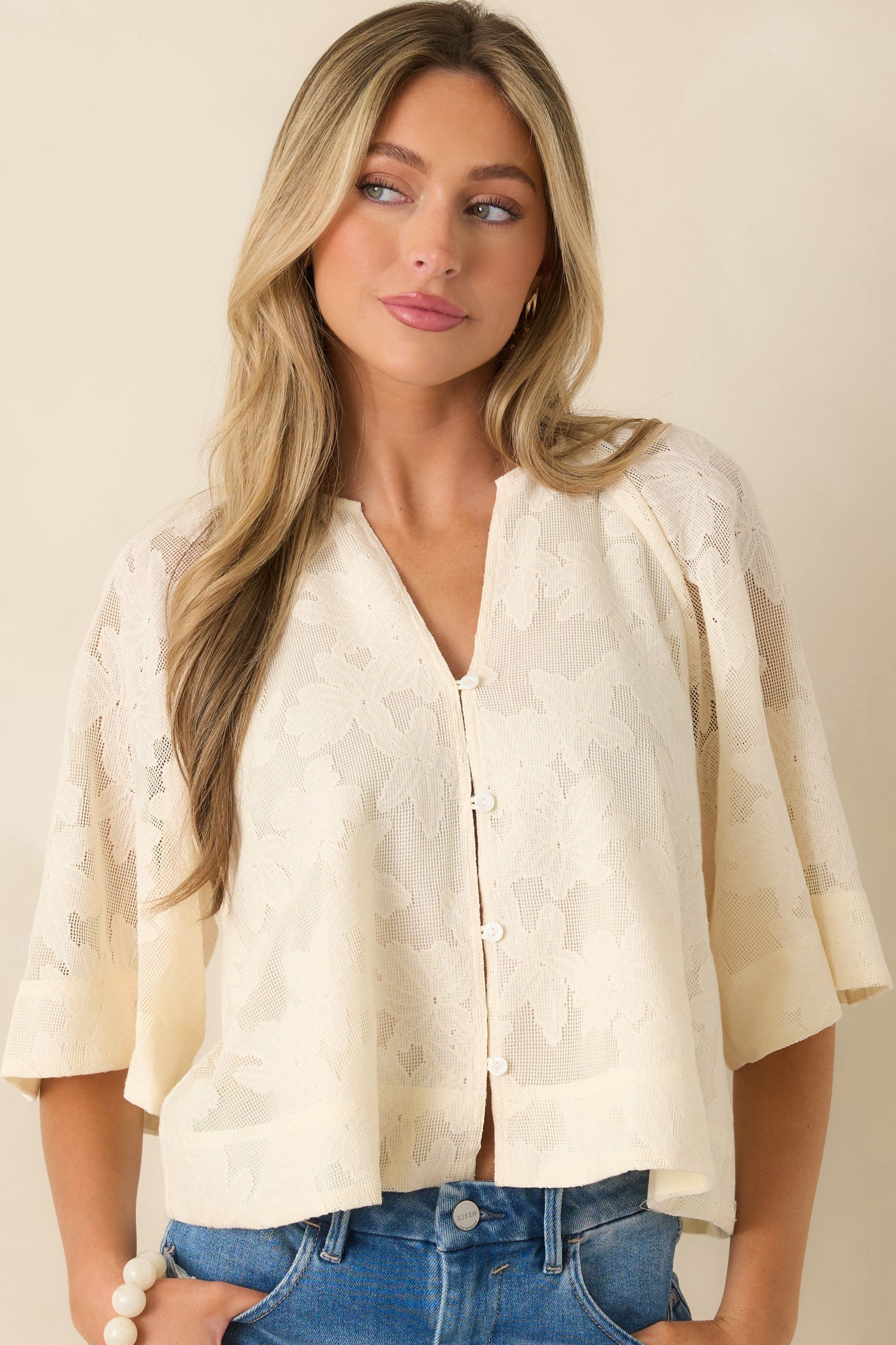 FRNCH Maresias Ivory Eyelet Embroidered Kimono Blouse