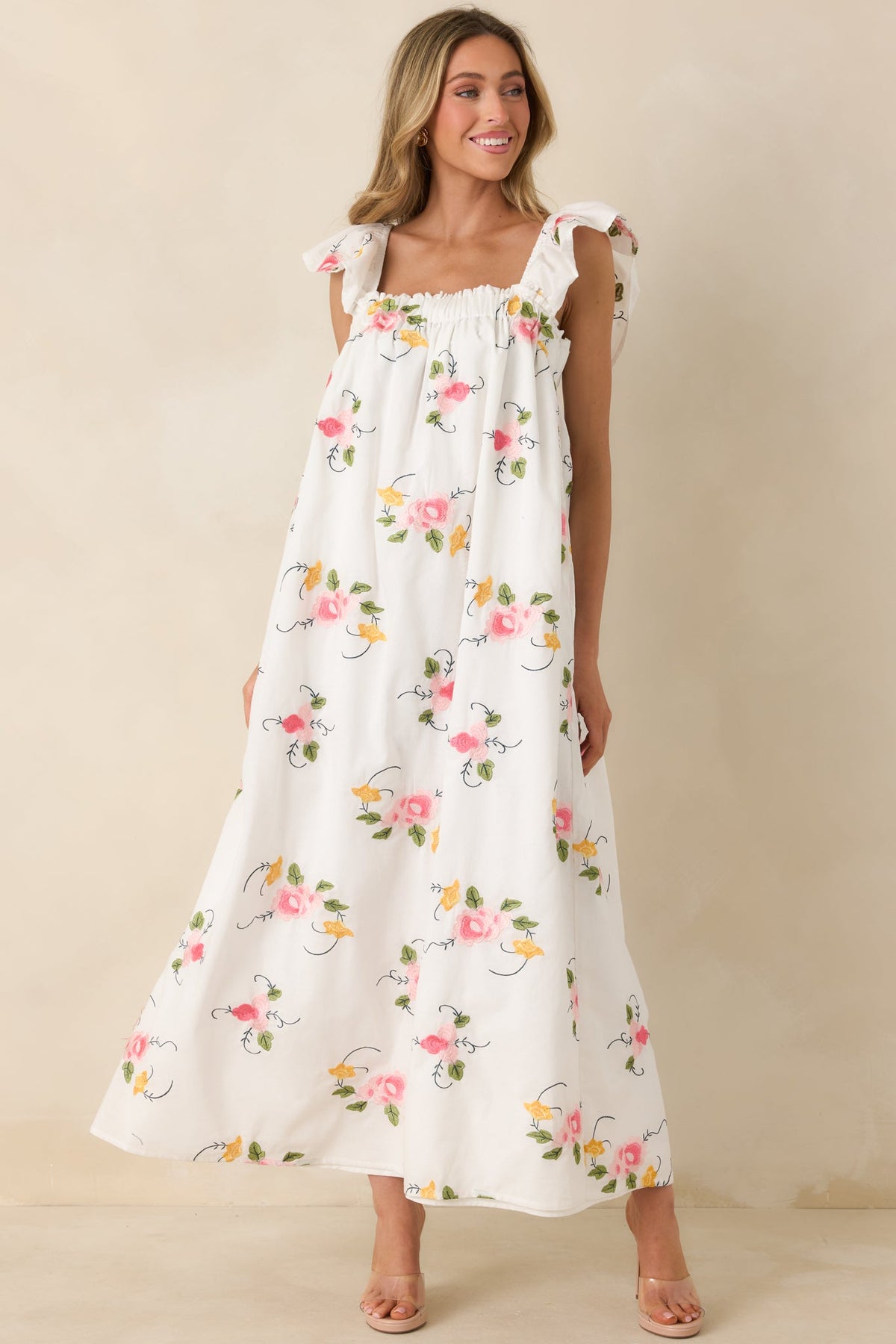 Sweet Briar Blossom White Multi Floral Embroidered Maxi Dress