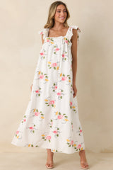 Sweet Briar Blossom White Multi Floral Embroidered Maxi Dress