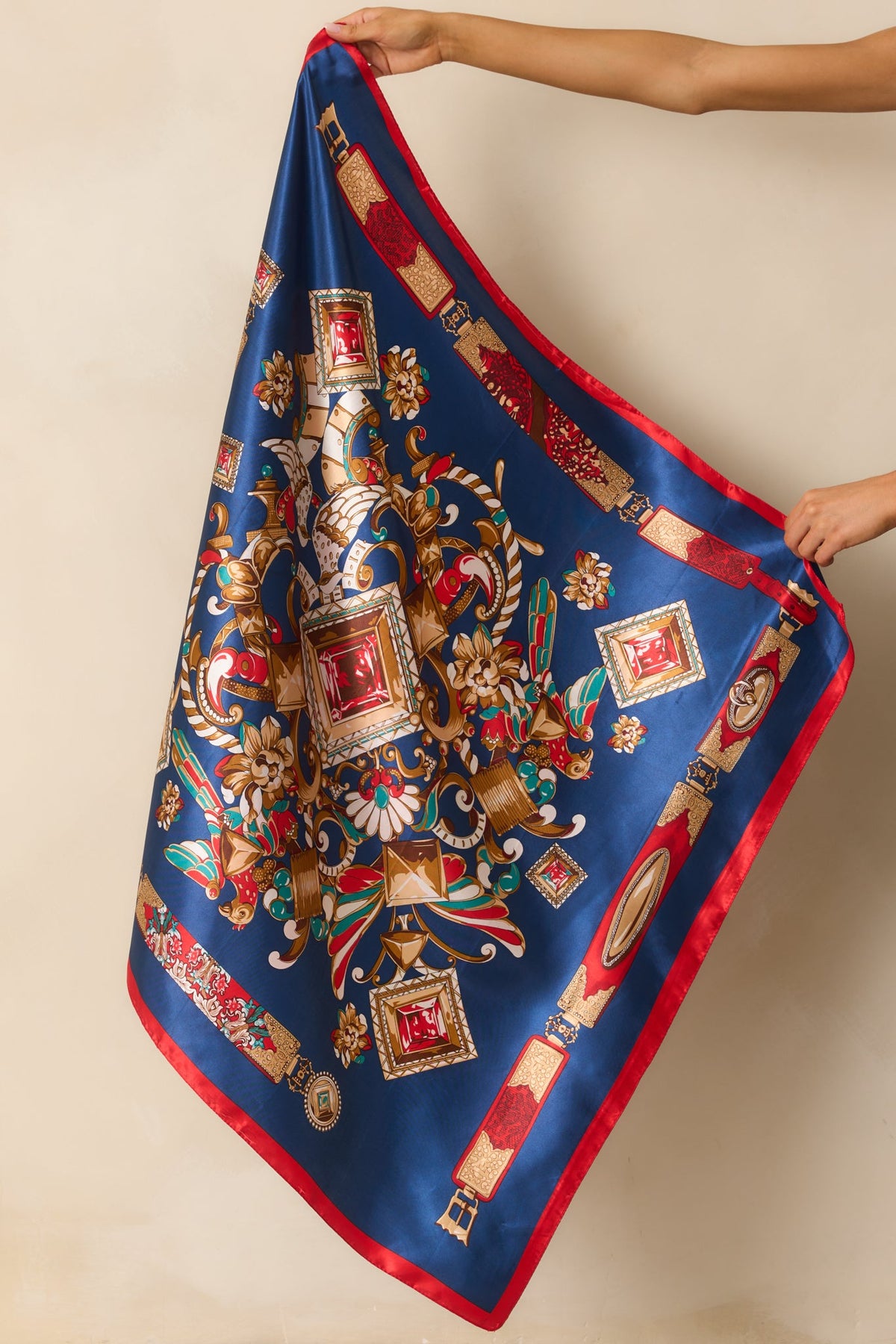 The Bright Side Navy Multi Print Satin Scarf