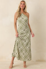 MINKPINK Remi Olive Paisley Bias Midi Dress