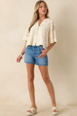 FRNCH Maresias Ivory Eyelet Embroidered Kimono Blouse