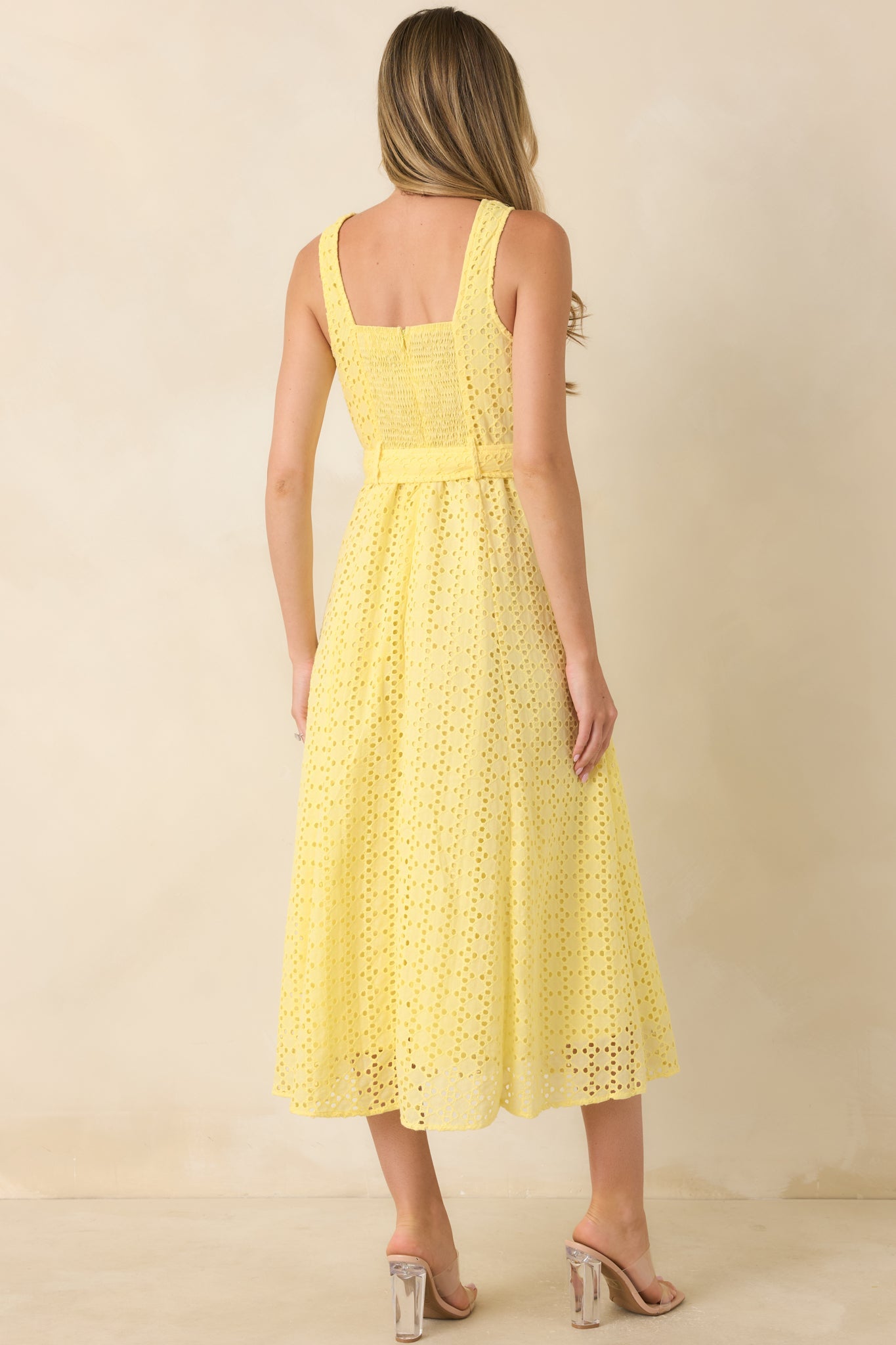 Garden Society Yellow Cotton Eyelet Sleeveless Midi Dress