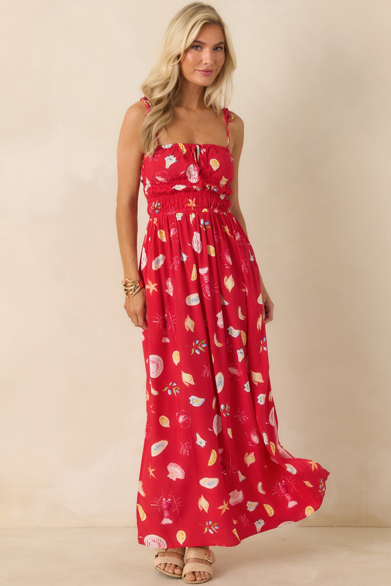 MINKPINK Sirena Red Multi Coastal Print Maxi Dress