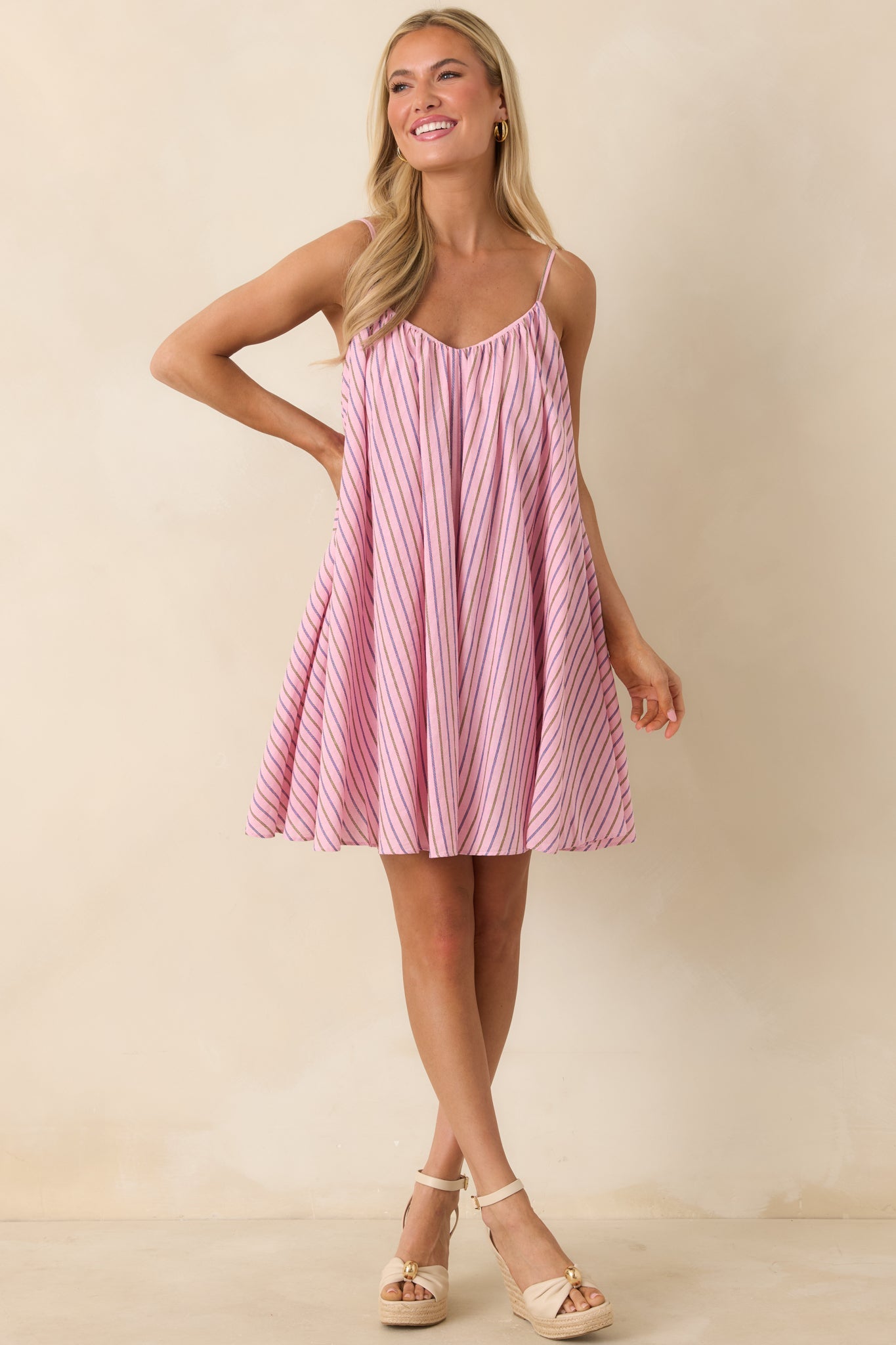 FRNCH Poroa Pink Stripe Cotton Mini Dress