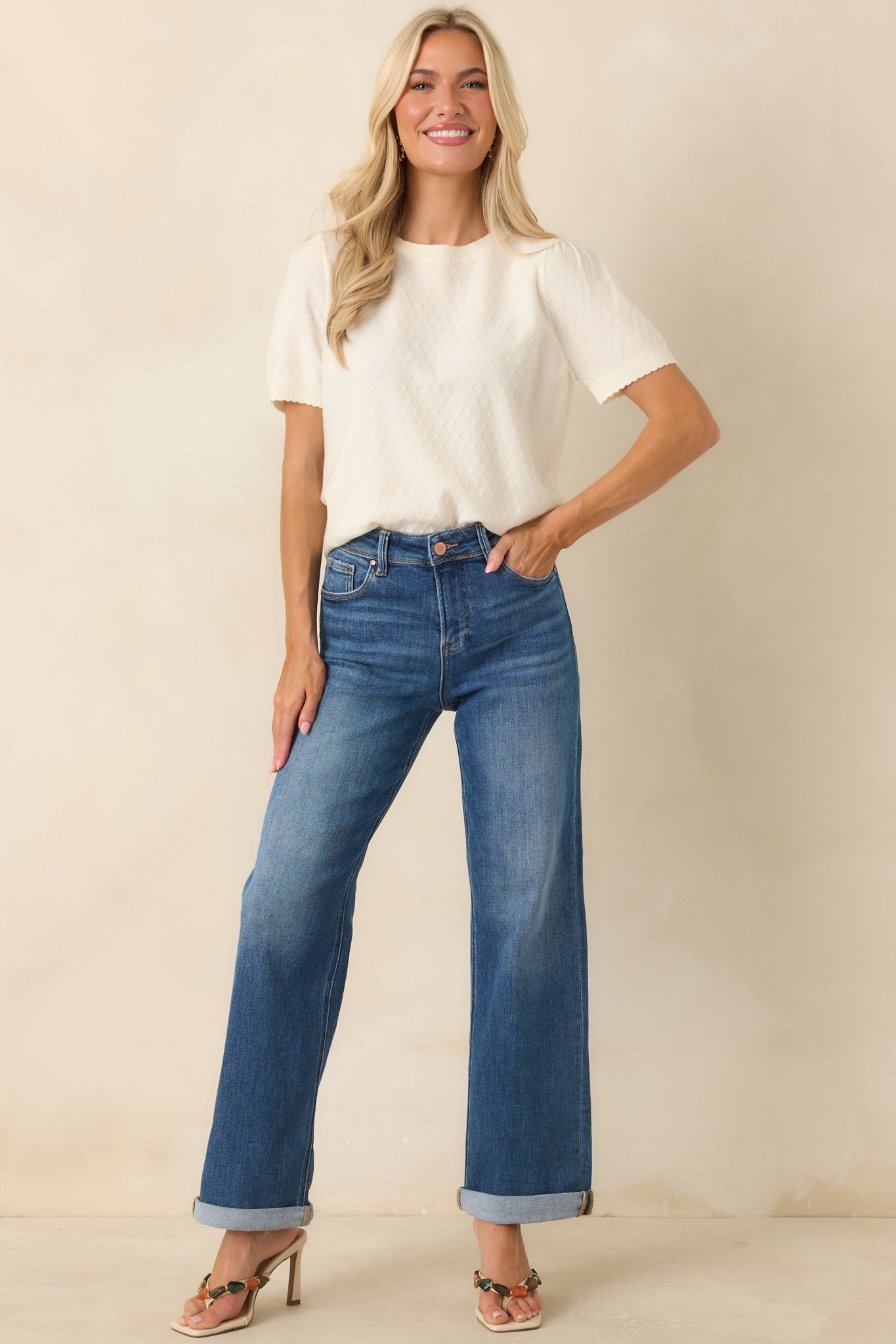 Always Charming Ivory Pointelle Knit Top