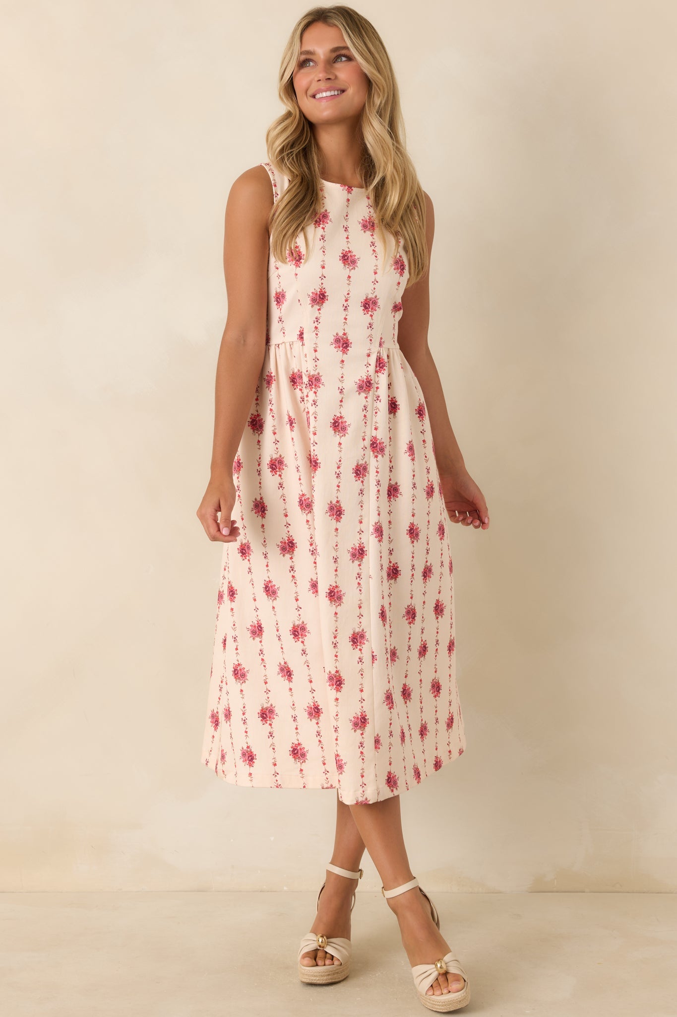 Heirloom Blooms Ivory Floral Cotton Midi Dress