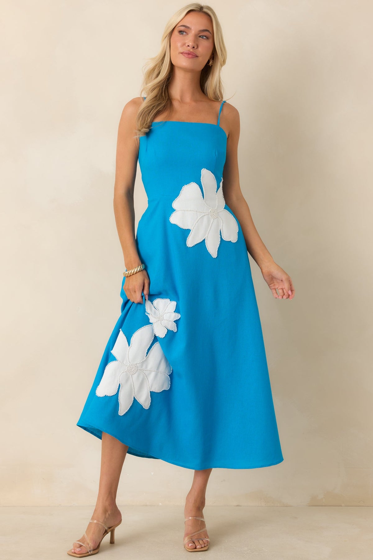 Island Blossom Blue Floral Midi Dress