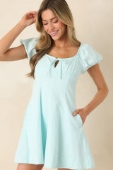 Love Is in the Air Aqua Blue Cotton Peasant Mini Dress