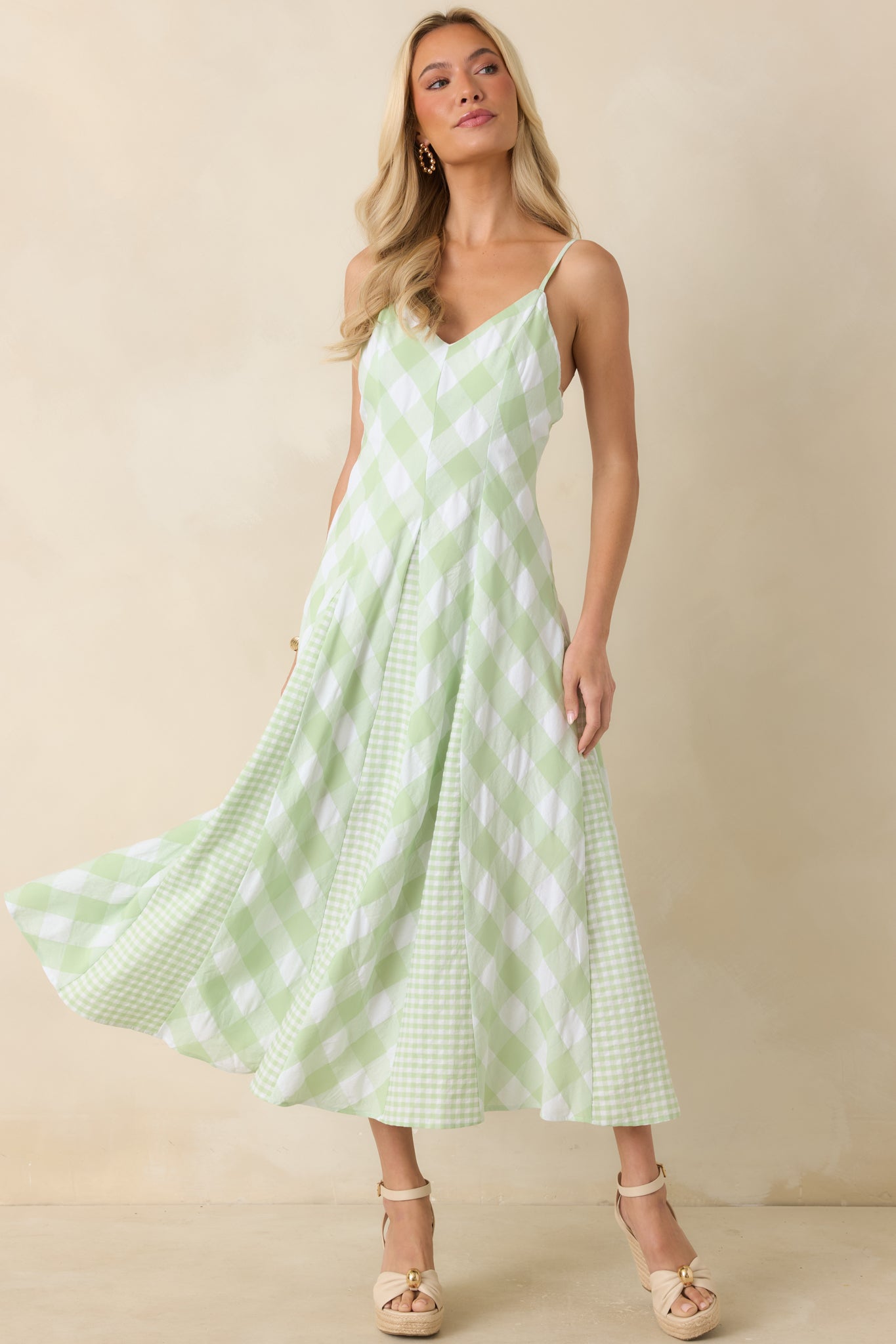 Sweetest Picnic Mint Green Gingham Midi Dress