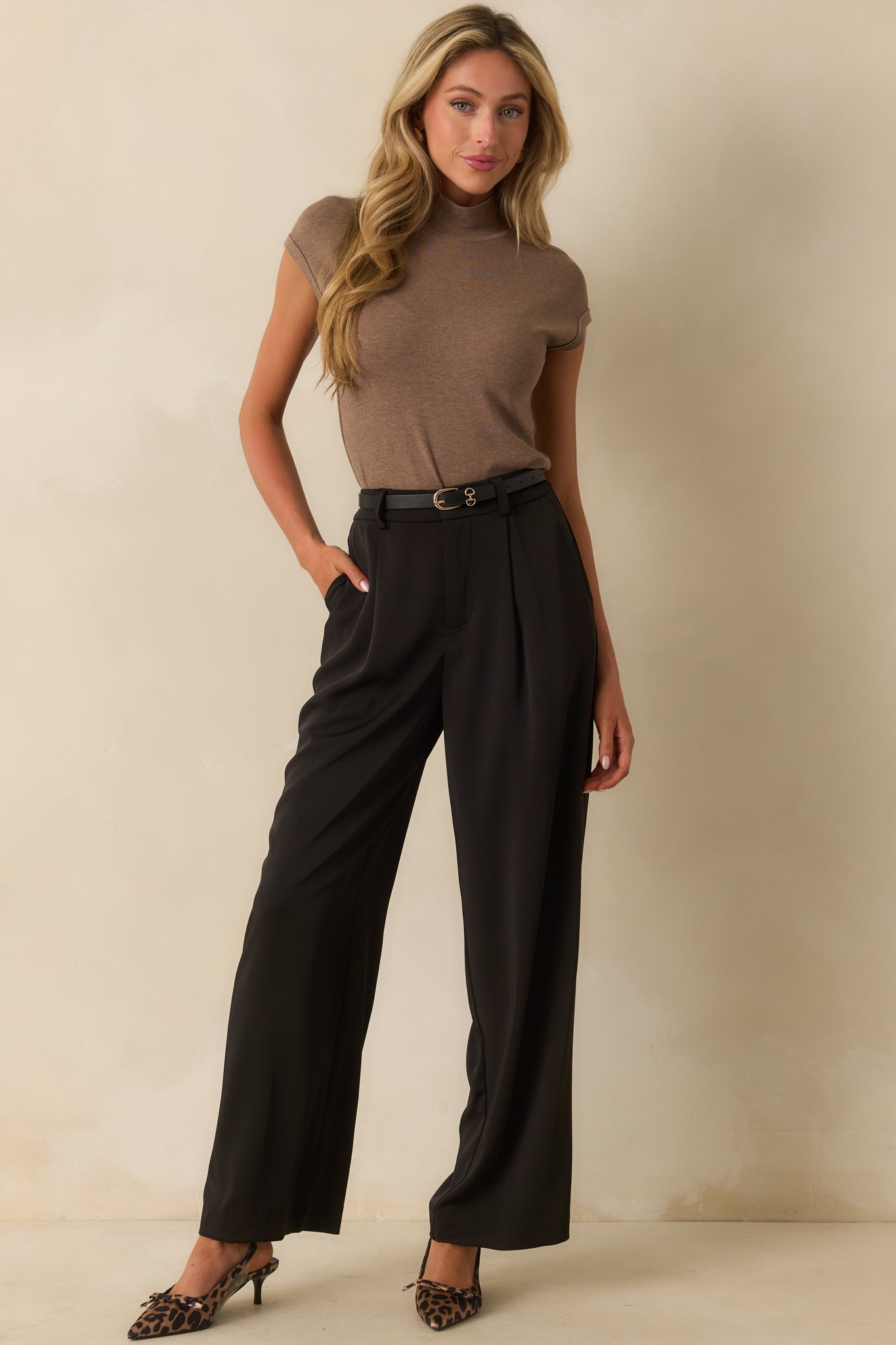 By The Book Mocha Brown Knit Mock Neck Short Sleeve Sweater