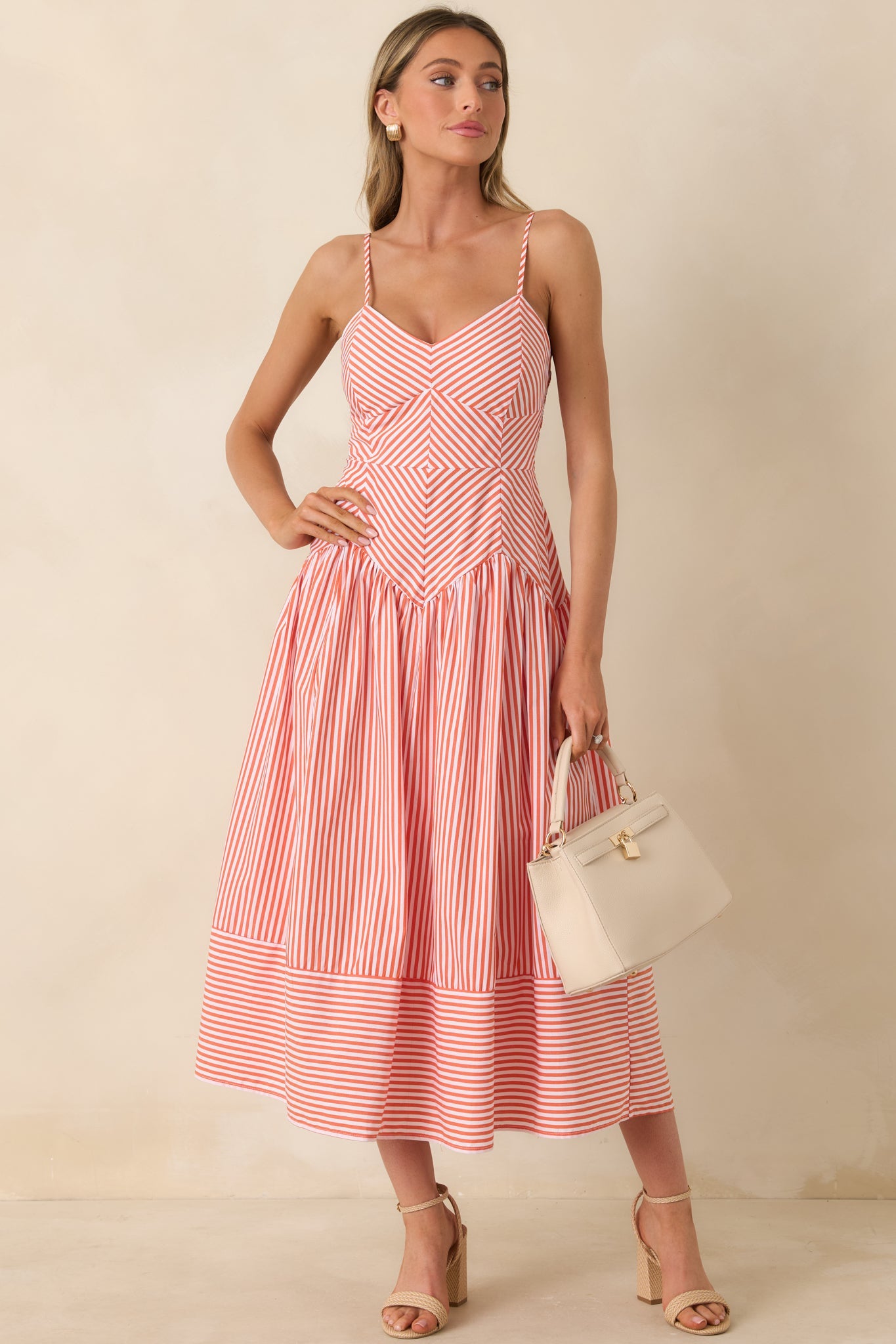 From All Angles Orange & White Stripe Cotton Midi Dress