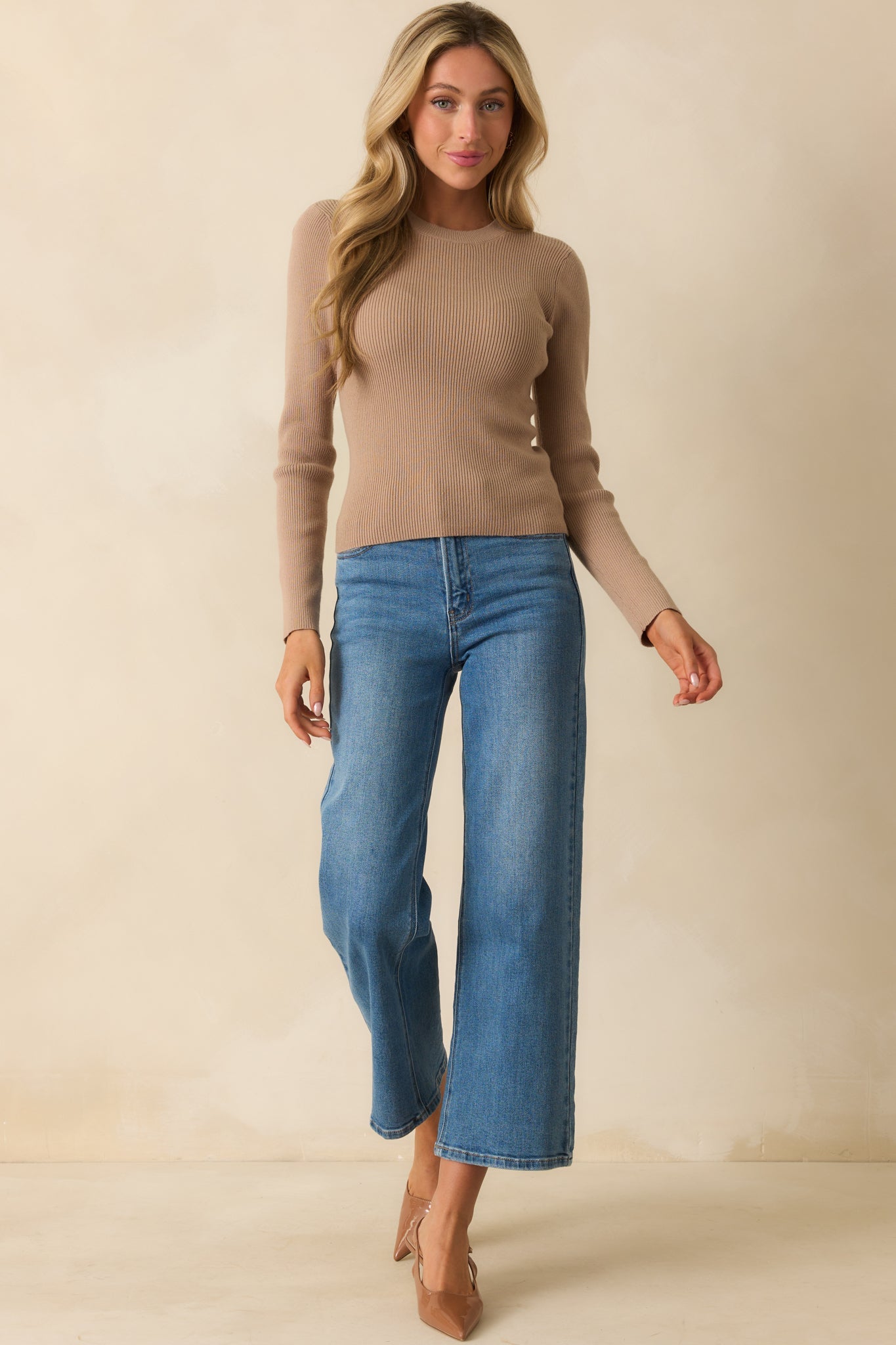 The Way It Used To Be Taupe Ribbed Knit Long Sleeve Sweater