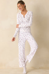 Z Supply White Multi Holly Pointelle Long Sleeve Pajama Top