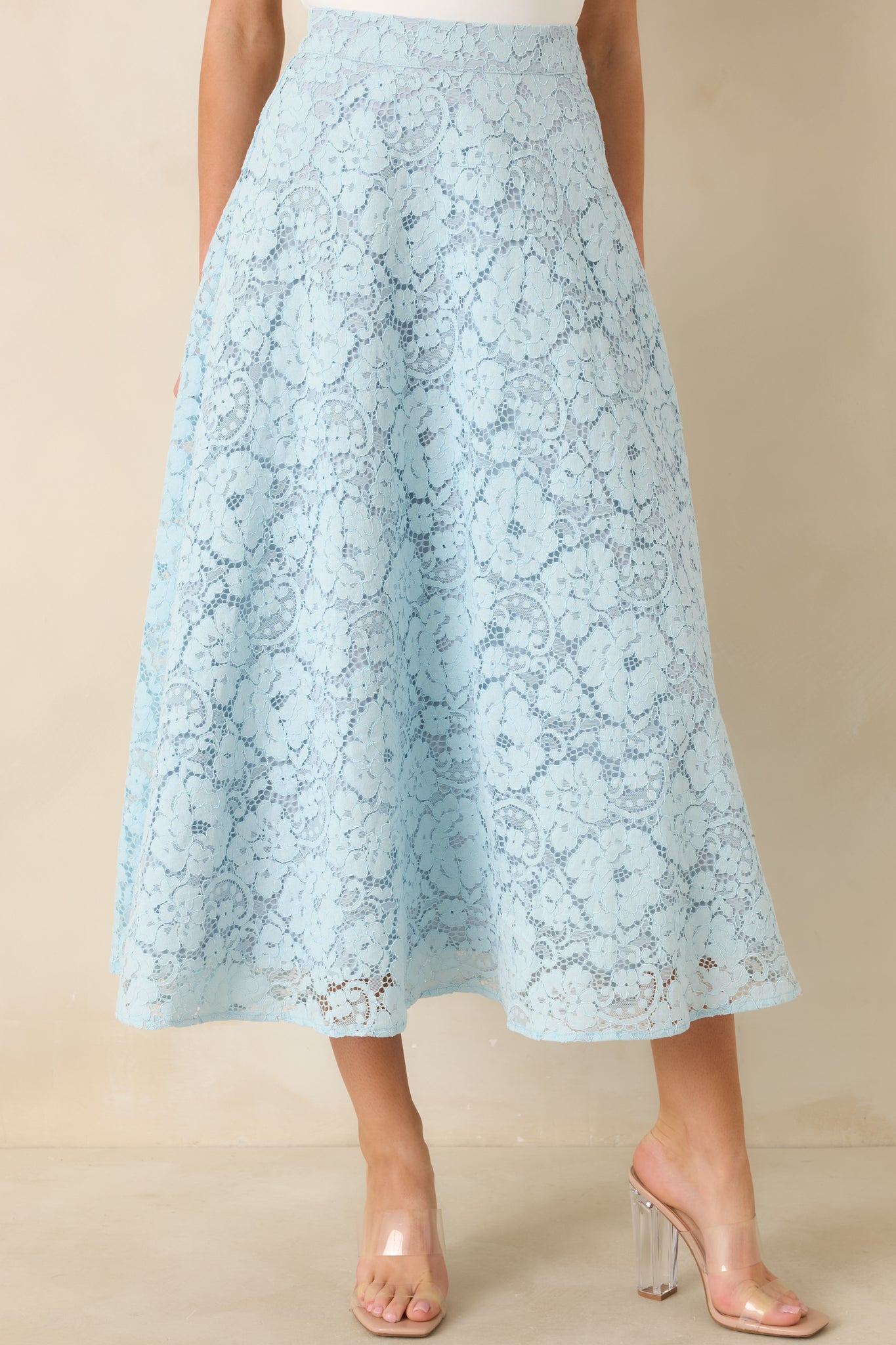 Soft Daylight Light Blue Guipure Maxi Skirt