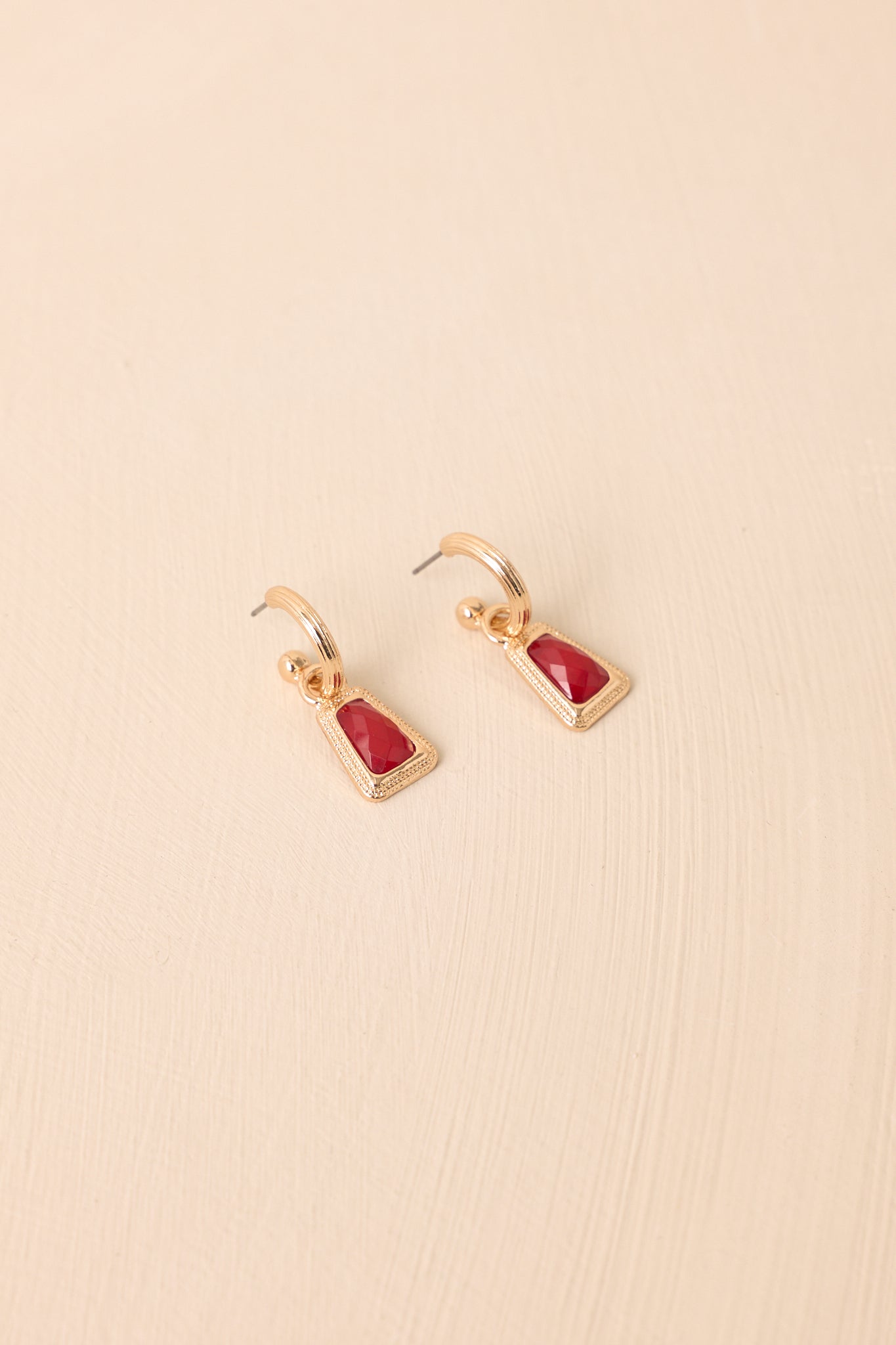 Early Morning Sunrise Gold Textured Red Stone Drop Earrings