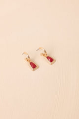 Early Morning Sunrise Gold Textured Red Stone Drop Earrings