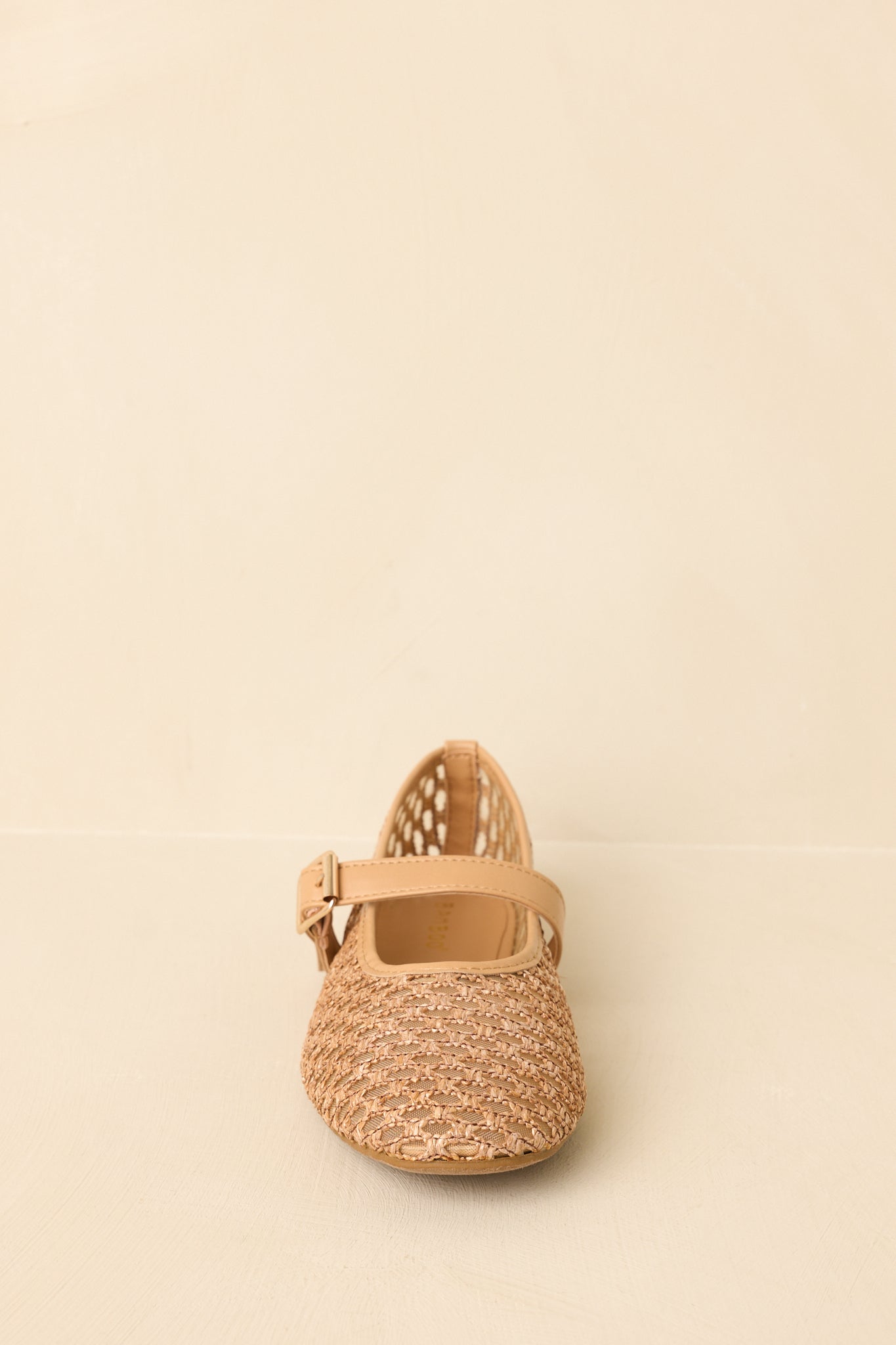Just In Time Tan Mesh Woven Mary Jane Flats