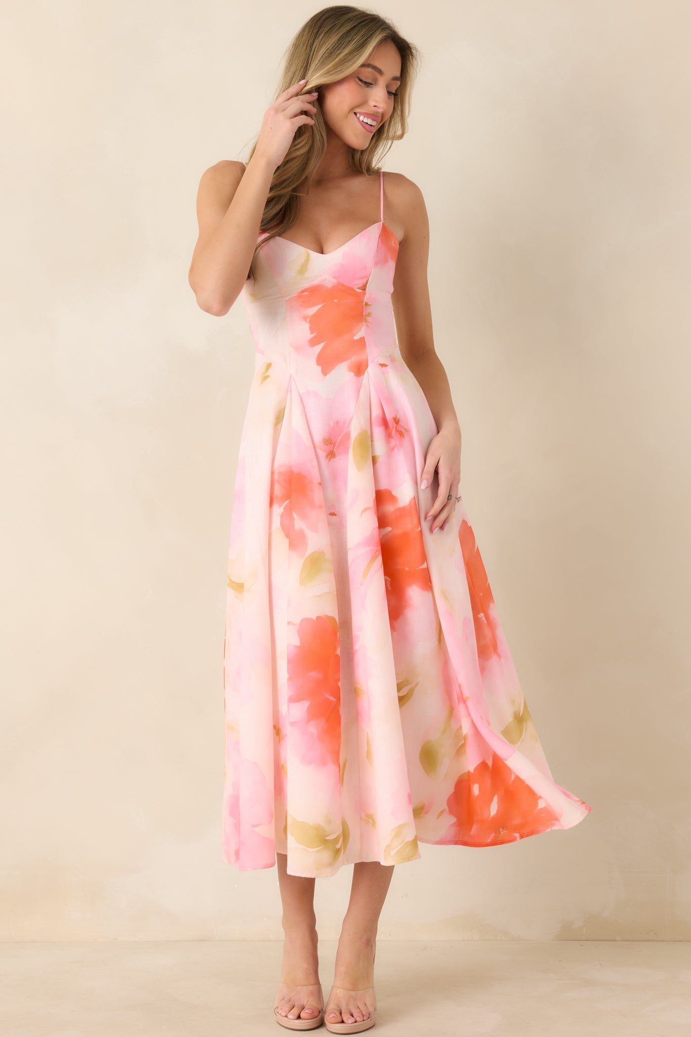 Loving Embrace Blush Pink Multi Floral Midi Dress