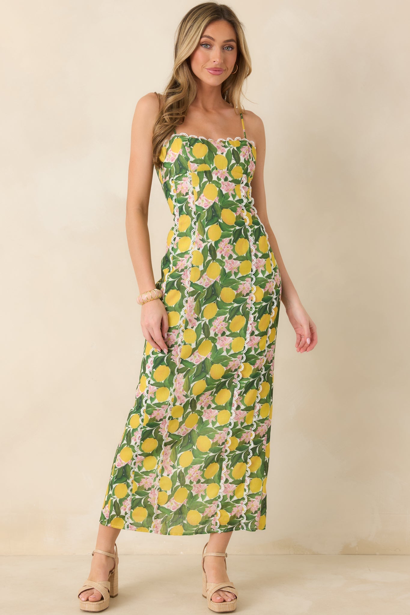Squeeze the Day Yellow Multi Lemon Blossom Maxi Dress