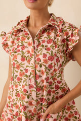 Saved By The Bell Light Pink Floral Button Front Cotton Denim Mini Dress