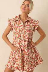 Saved By The Bell Light Pink Floral Button Front Cotton Denim Mini Dress