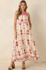 Palms & Prosecco Pink Floral Cotton Linen Maxi Dress