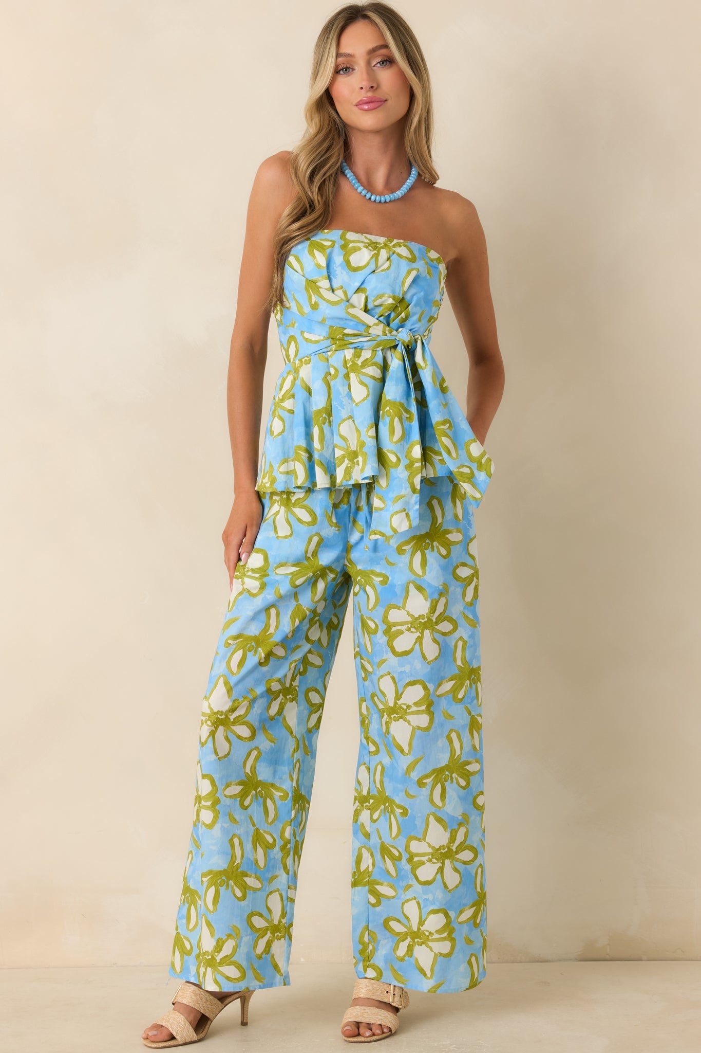 Flower Power Move Blue Floral Cotton Wide Leg Pants