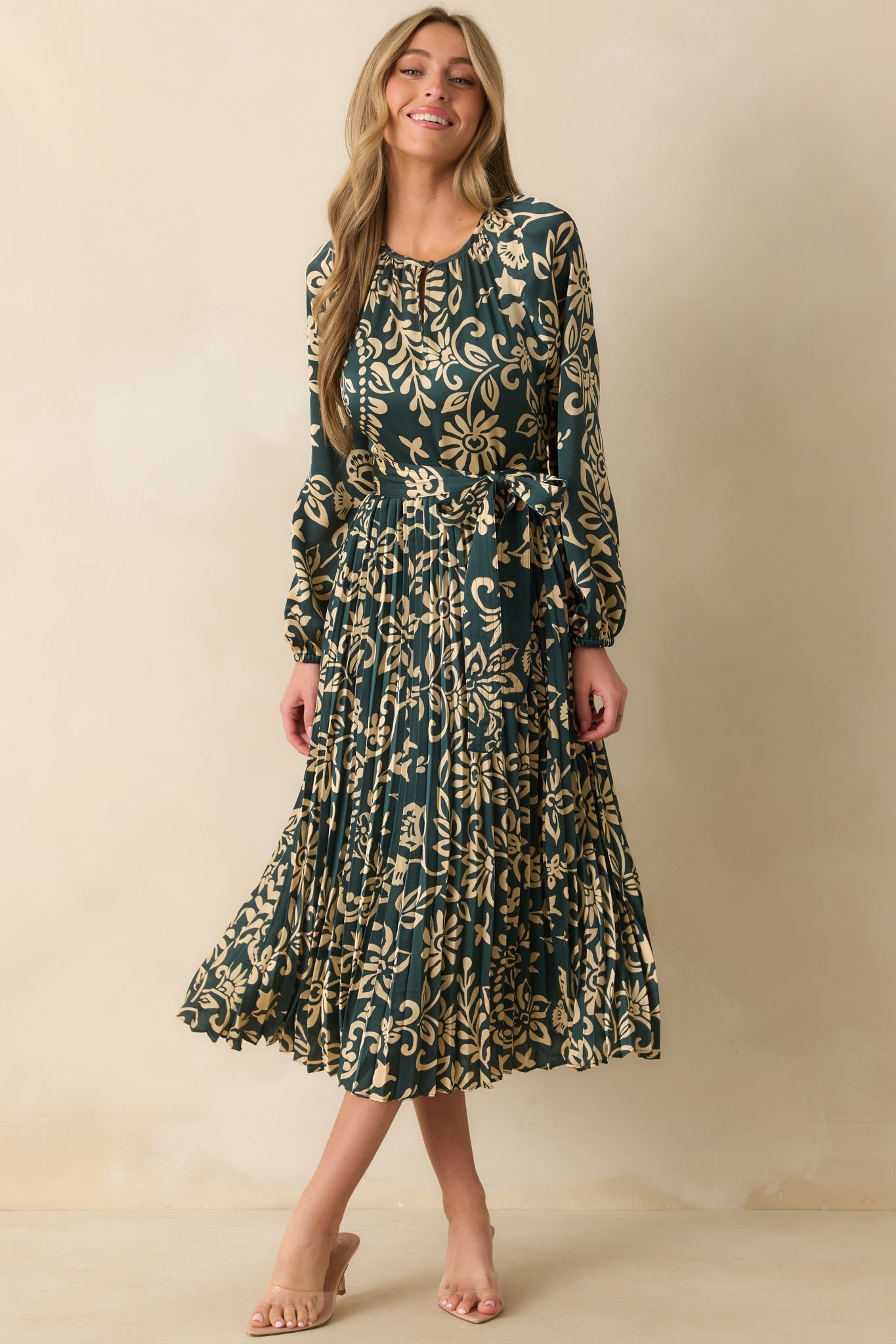 Nothing Has Changed Dark Teal Floral Print Pleated Maxi Dress