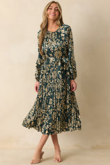 Nothing Has Changed Dark Teal Floral Print Pleated Maxi Dress