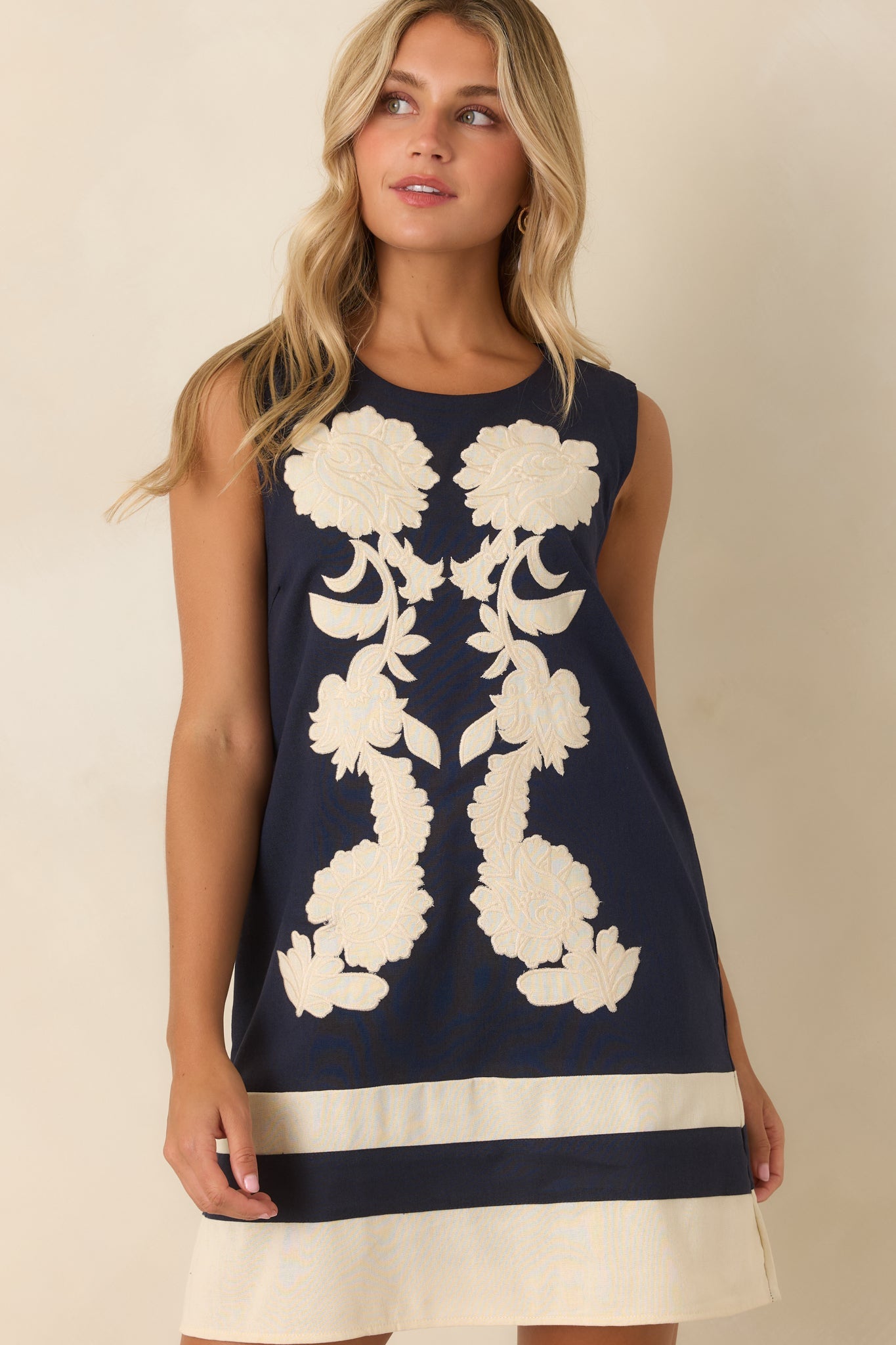 Flourish & Bloom Navy Floral Embroidered Mini Dress