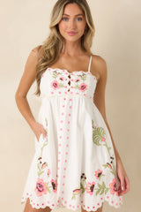 Meet Me in Paradise White Multi Floral Embroidered Cotton Mini Dress