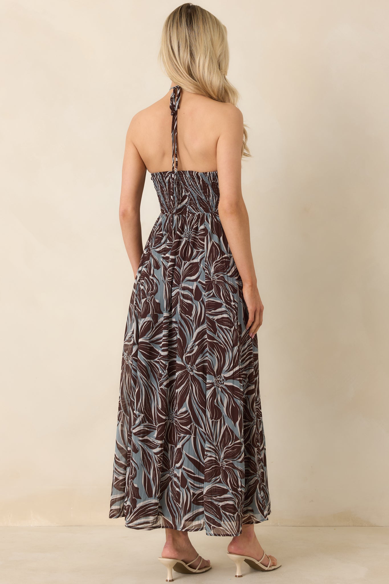 Z Supply Chocolate Brown Multi Lanie Zinn Floral Halter Maxi Dress